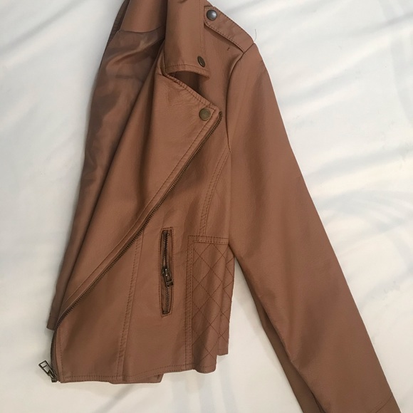 Brown Leather-Look Biker Jacket - Picture 5 of 8